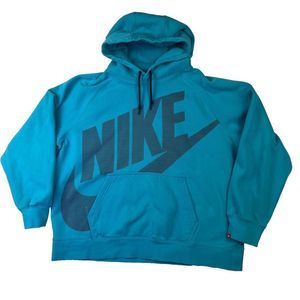 Nike Hoodie Mens 2XL Blue Cotton Kangaroo Pocket Big Swoosh Drawstring Pullover